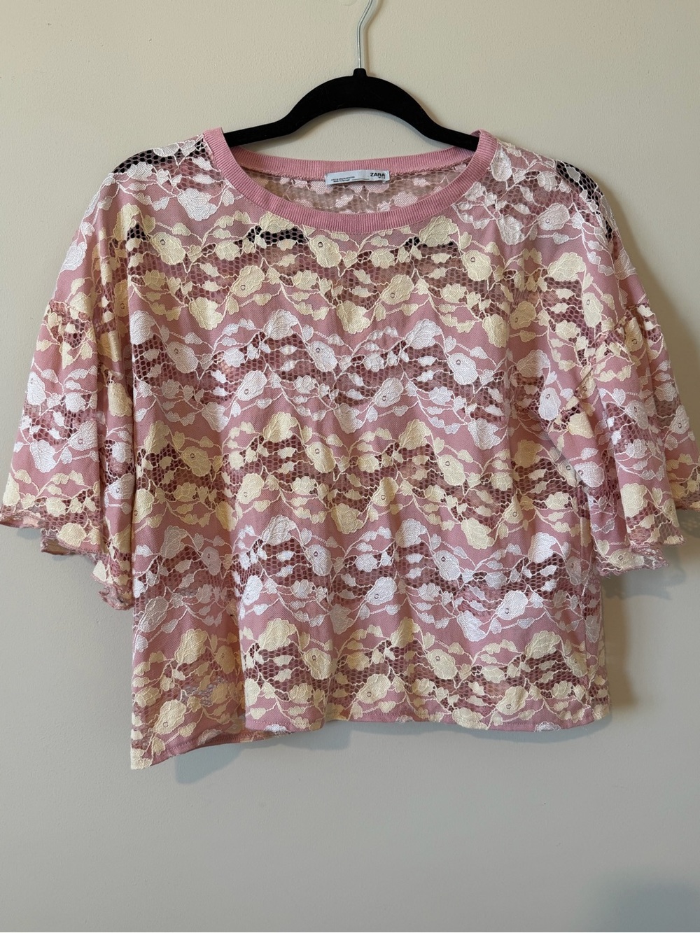 ZARA Pink Lace Overlay Crop Top